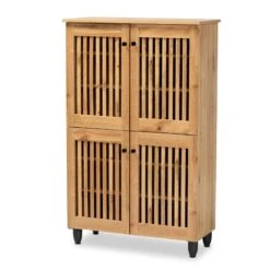 Baxton Studio Fernanda Oak Brown Finished Wood 4-Door Shoe Storage Cabinet