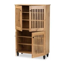 Baxton Studio Fernanda Oak Brown Finished Wood 4-Door Shoe Storage Cabinet -Cymax Sales 2277856 2 L