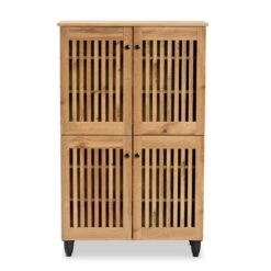 Baxton Studio Fernanda Oak Brown Finished Wood 4-Door Shoe Storage Cabinet -Cymax Sales 2277856 3 L