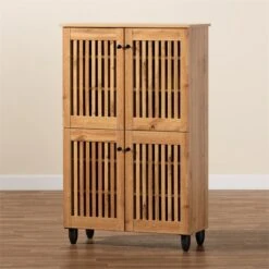 Baxton Studio Fernanda Oak Brown Finished Wood 4-Door Shoe Storage Cabinet -Cymax Sales 2277856 9 L