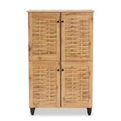 Baxton Studio Winda Oak Brown Finished Wood 4-Door Shoe Storage Cabinet -Cymax Sales 2277857 3 L