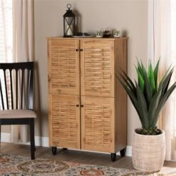 Baxton Studio Winda Oak Brown Finished Wood 4-Door Shoe Storage Cabinet -Cymax Sales 2277857 7 L