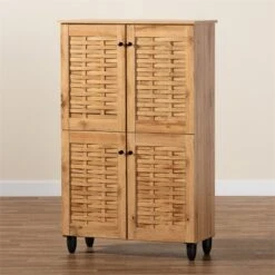 Baxton Studio Winda Oak Brown Finished Wood 4-Door Shoe Storage Cabinet -Cymax Sales 2277857 9 L