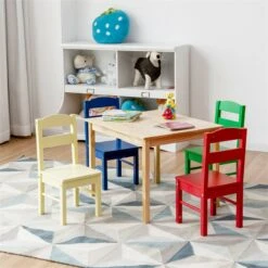 Costway 5-piece Contemporary Pine Wood Kids' Table And Chair Set In Multi-Color -Cymax Sales 2301359 4 L
