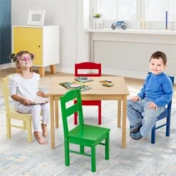 Costway 5-piece Contemporary Pine Wood Kids' Table And Chair Set In Multi-Color -Cymax Sales 2301359 5 L