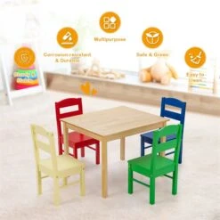 Costway 5-piece Contemporary Pine Wood Kids' Table And Chair Set In Multi-Color -Cymax Sales 2301359 6 L