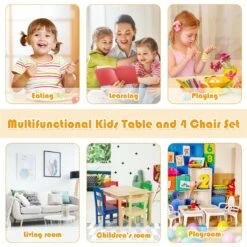 Costway 5-piece Contemporary Pine Wood Kids' Table And Chair Set In Multi-Color -Cymax Sales 2301359 7 L