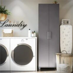 SystemBuild Camberly 24" Utility Storage Cabinet In Black Oak -Cymax Sales 2303971 2 L