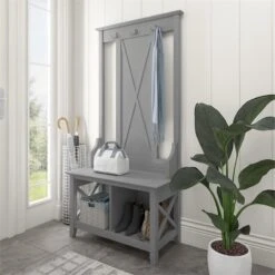 Key West Hall Tree With Shoe Storage Bench In Pure White Oak - Engineered Wood -Cymax Sales 2307828 1 L