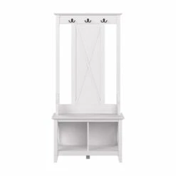 Key West Hall Tree With Shoe Storage Bench In Pure White Oak - Engineered Wood -Cymax Sales 2307829 3 L