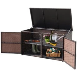 Costway 88-gallon Contemporary Rattan Patio Container Box Bin In Brown -Cymax Sales 2314330 2 L