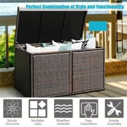 Costway 88-gallon Contemporary Rattan Patio Container Box Bin In Brown -Cymax Sales 2314330 4 L