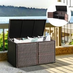 Costway 88-gallon Contemporary Rattan Patio Container Box Bin In Brown -Cymax Sales 2314330 7 L