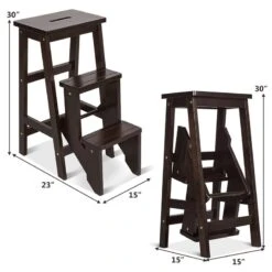 Costway 3-tier Contemporary Rubber Wood Portable Folding Step Stool In Coffee -Cymax Sales 2314476 11 L