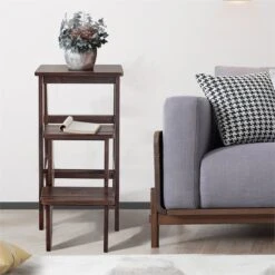 Costway 3-tier Contemporary Rubber Wood Portable Folding Step Stool In Coffee -Cymax Sales 2314476 4 L