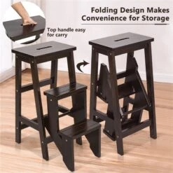 Costway 3-tier Contemporary Rubber Wood Portable Folding Step Stool In Coffee -Cymax Sales 2314476 8 L