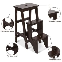 Costway 3-tier Contemporary Rubber Wood Portable Folding Step Stool In Coffee -Cymax Sales 2314476 9 L