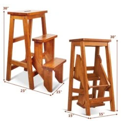 Costway 3-tier Contemporary Rubber Wood Portable Folding Step Stool In Brown -Cymax Sales 2314477 11 L