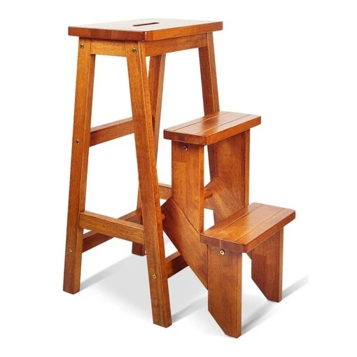 Costway 3-tier Contemporary Rubber Wood Portable Folding Step Stool In Brown -Cymax Sales 2314477 L