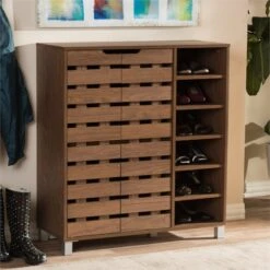 Bowery Hill Contemporary 2-Door Shoe Cabinet In Walnut -Cymax Sales 2321375 L
