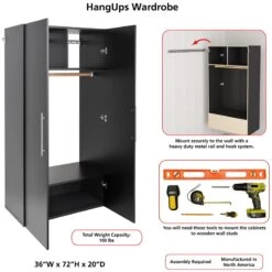 Prepac HangUps Wooden Garage Storage Wardrobe Cabinet In Black -Cymax Sales 2332607 19 L