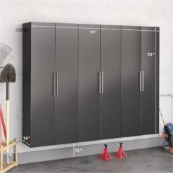 Prepac HangUps 3 Piece 90" Wooden Garage Storage Cabinet Set D In Black -Cymax Sales 2332612 6 L