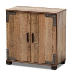 Bowery Hill Finished Wood 2-Door Shoe Cabinet In Rustic Brown