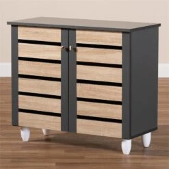 Bowery Hill Two-Tone Oak Wood 2-Door Shoe Cabinet In Dark Gray -Cymax Sales 2366943 7 L