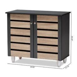 Bowery Hill Two-Tone Oak Wood 2-Door Shoe Cabinet In Dark Gray -Cymax Sales 2366943 8 L