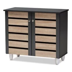 Bowery Hill Two-Tone Oak Wood 2-Door Shoe Cabinet In Dark Gray -Cymax Sales 2366943 L