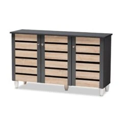 Bowery Hill Two-Tone Oak Wood 2-Door Shoe Cabinet In Dark Gray
