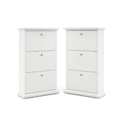 Home Square 3 Drawer Wood Shoe Cabinet Set In White (Set Of 2)