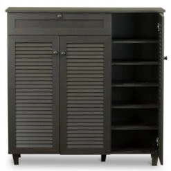 Bowery Hill Contemporary 3 Door Shoe Cabinet In Dark Brown -Cymax Sales 2418614 2 L