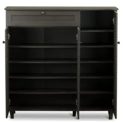 Bowery Hill Contemporary 3 Door Shoe Cabinet In Dark Brown -Cymax Sales 2418614 3 L