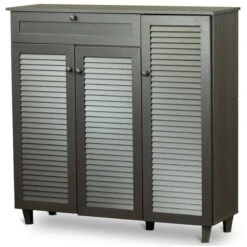 Bowery Hill Contemporary 3 Door Shoe Cabinet In Dark Brown