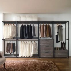 Klair Living Monica Wood And Metal Walk-in Closet With 1-Drawer In Rustic Gray -Cymax Sales 2443565 3 L