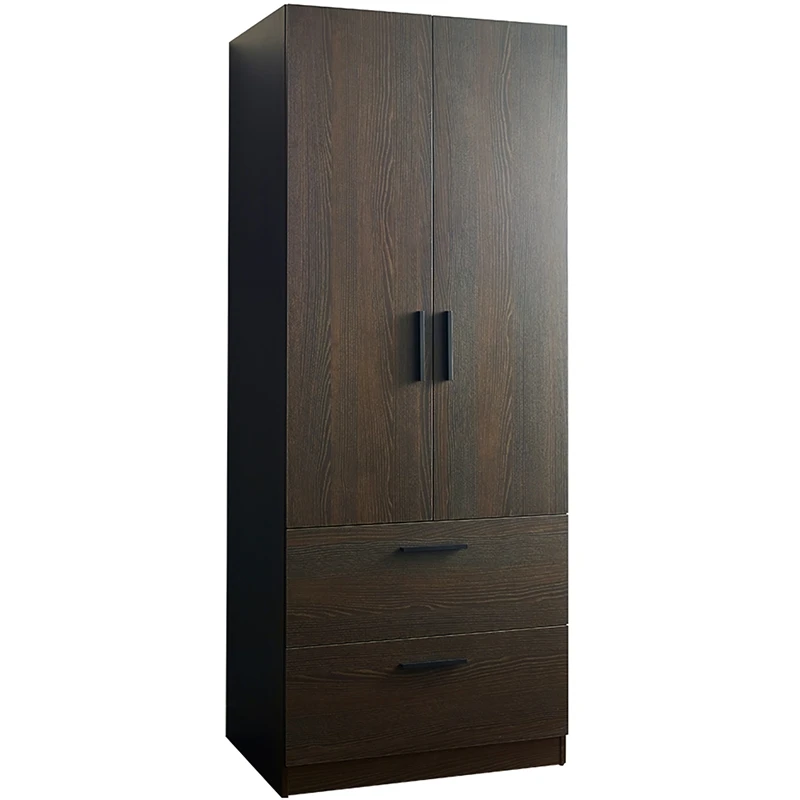 Klair Living Brook 2-door Wood Closet W/2-Drawers & Hanging Bars In Dark Brown 1 Klair Living Brook 2-door Wood Closet W/2-Drawers & Hanging Bars In Dark Brown