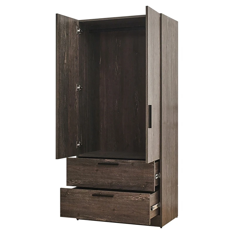 Klair Living Brook 2-door Wood Closet W/2-Drawers & Hanging Bars In Dark Brown 3 Klair Living Brook 2-door Wood Closet W/2-Drawers & Hanging Bars In Dark Brown - Image 3