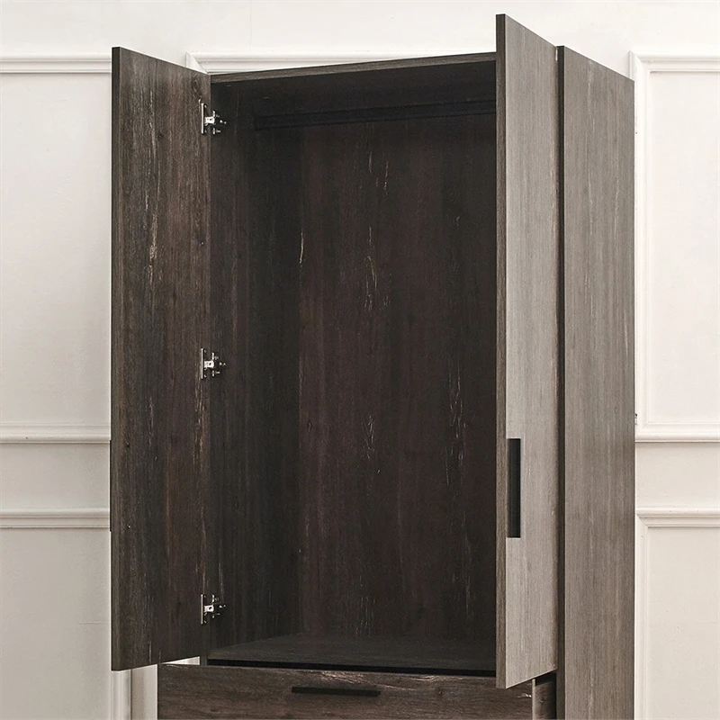 Klair Living Brook 2-door Wood Closet W/2-Drawers & Hanging Bars In Dark Brown 4 Klair Living Brook 2-door Wood Closet W/2-Drawers & Hanging Bars In Dark Brown - Image 4