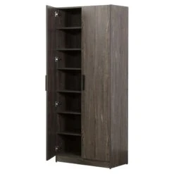 Klair Living Mia Farmhouse Wood Shoe Cabinet With Six Shelves In Rustic Gray -Cymax Sales 2443586 6 L
