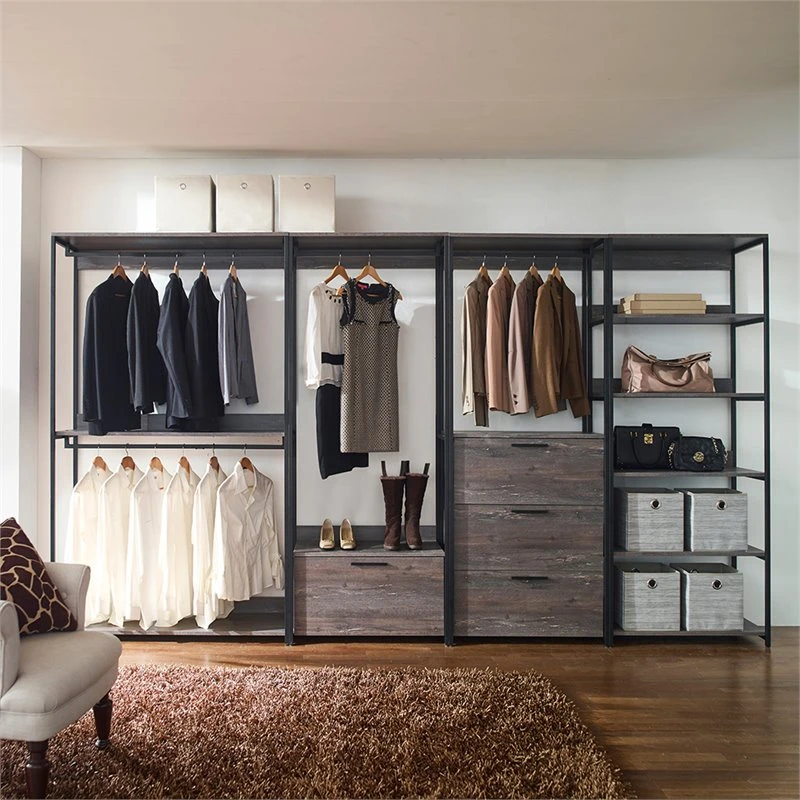 Klair Living Monica Wood And Metal Walk-in Closet With 5 Shelves In Rustic Gray 4 Klair Living Monica Wood And Metal Walk-in Closet With 5 Shelves In Rustic Gray - Image 4