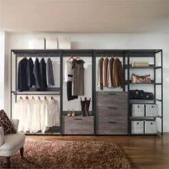 Klair Living Monica Wood And Metal Walk-in Closet With 1-Drawer In Rustic Gray -Cymax Sales 2443590 3 L