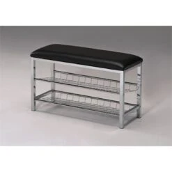 Roundhill Furniture Metal Shoe Bench With Black Faux Leather Upholstered Seat -Cymax Sales 2453008 3 L