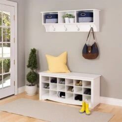 Home Square 2-Piece Set With Storage Bench & Shelf Wall Coat Rack For Entryway -Cymax Sales 2456833 9 L