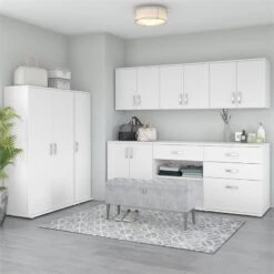 Universal Closet Wall Cabinet With Doors In White - Engineered Wood -Cymax Sales 2459367 2 L