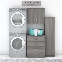 Universal 3 Piece Laundry Room Storage Set In White - Engineered Wood 36 Universal 3 Piece Laundry Room Storage Set In White - Engineered Wood -Cymax Sales 2459379 1 L