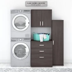 Universal 3 Piece Laundry Room Storage Set In White - Engineered Wood 28 Universal 3 Piece Laundry Room Storage Set In White - Engineered Wood -Cymax Sales 2459380 1 L
