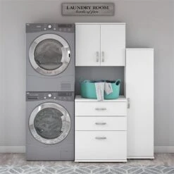 Universal 3 Piece Laundry Room Storage Set In White - Engineered Wood