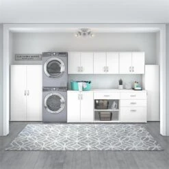 Universal Tall Linen Cabinet With Doors In White - Engineered Wood 22 Universal Tall Linen Cabinet With Doors In White - Engineered Wood -Cymax Sales 2459450 2 L