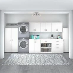 Universal Laundry Room Cabinet With Drawers In White - Engineered Wood -Cymax Sales 2459456 2 L 1